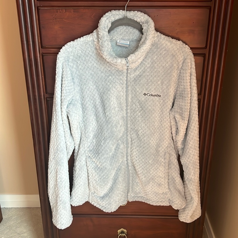Columbia Textured Fleece Light Blue Full Zip Jacket